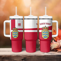 Personalized Denmark Coat Of Arms Tumbler With Handle Danish Flag Heritage Graphic With Crown Symbolism