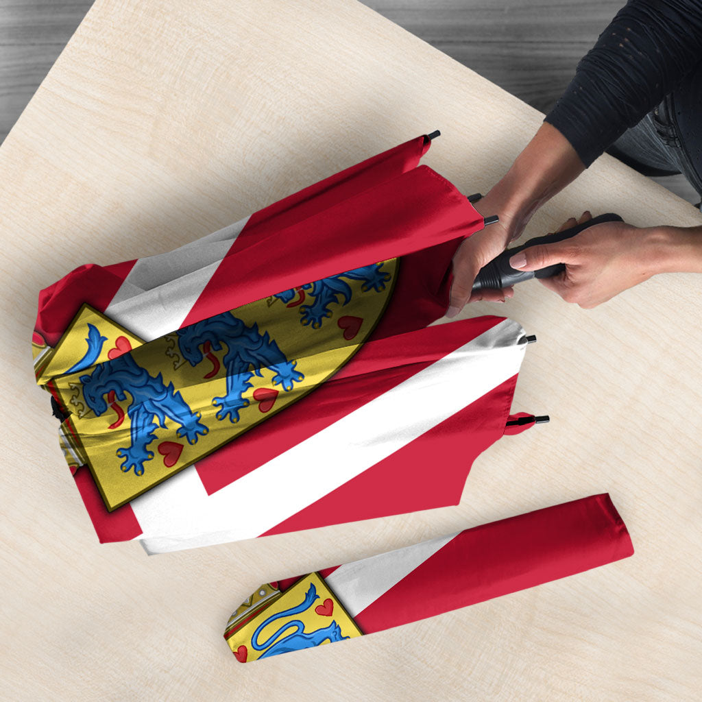 Personalized Denmark Coat Of Arms Umbrella Danish Flag Heritage Graphic With Crown Symbolism