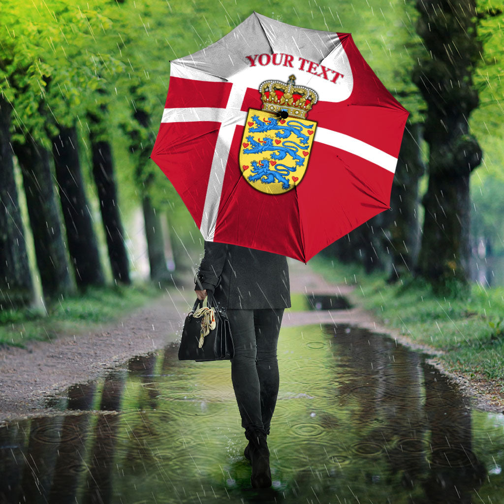 Personalized Denmark Coat Of Arms Umbrella Danish Flag Heritage Graphic With Crown Symbolism