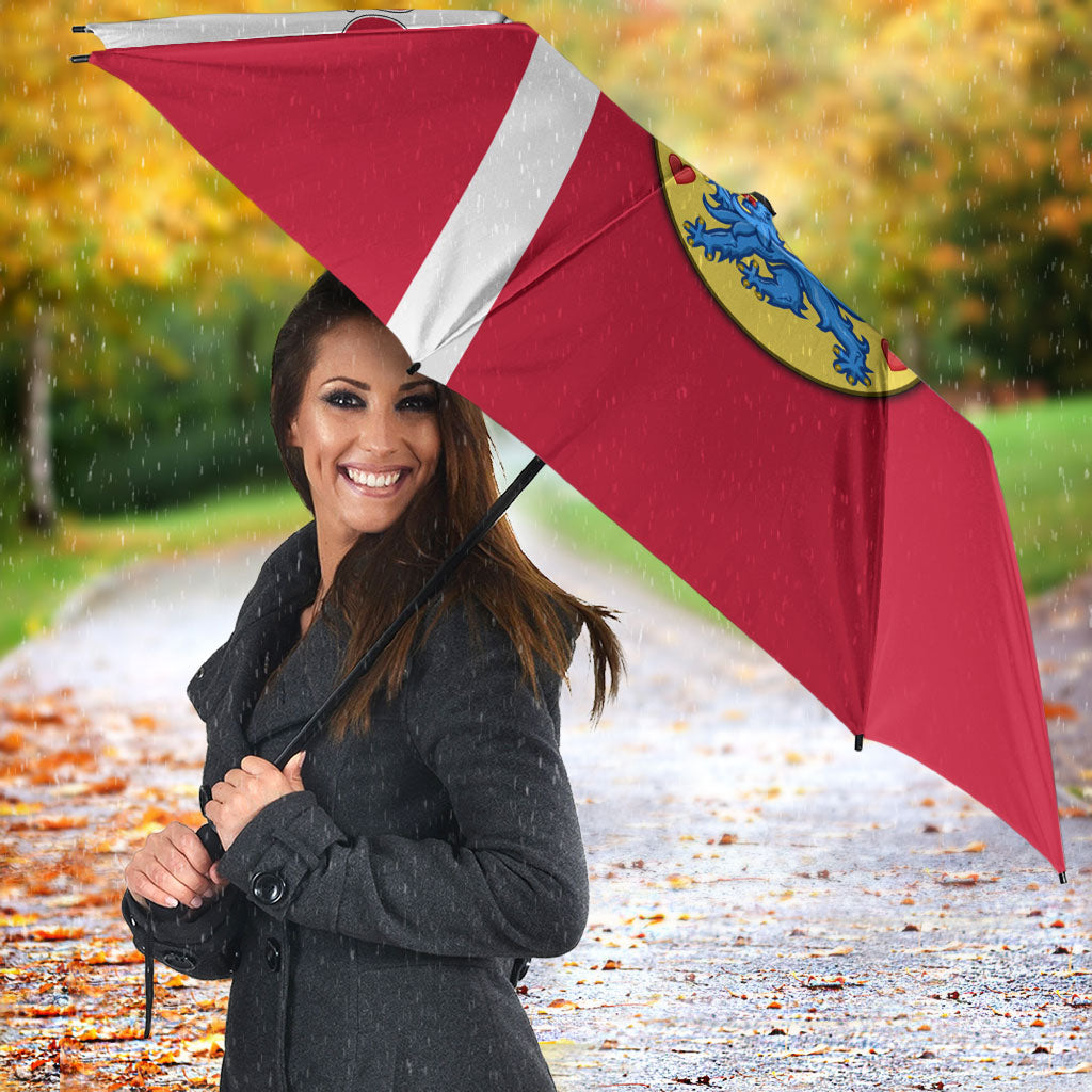 Personalized Denmark Coat Of Arms Umbrella Danish Flag Heritage Graphic With Crown Symbolism