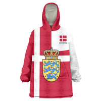 Personalized Denmark Coat Of Arms Wearable Blanket Hoodie Danish Flag Heritage Graphic With Crown Symbolism