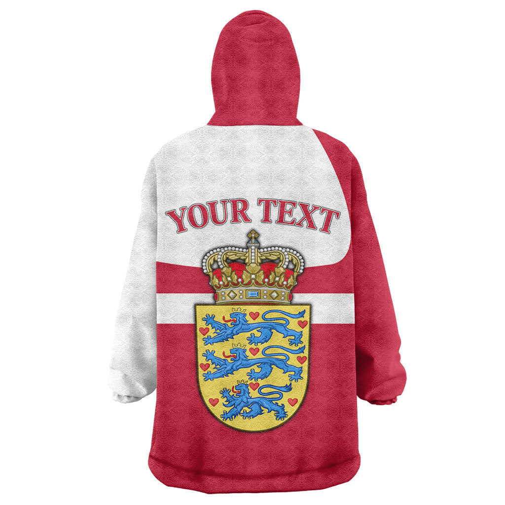 Personalized Denmark Coat Of Arms Wearable Blanket Hoodie Danish Flag Heritage Graphic With Crown Symbolism