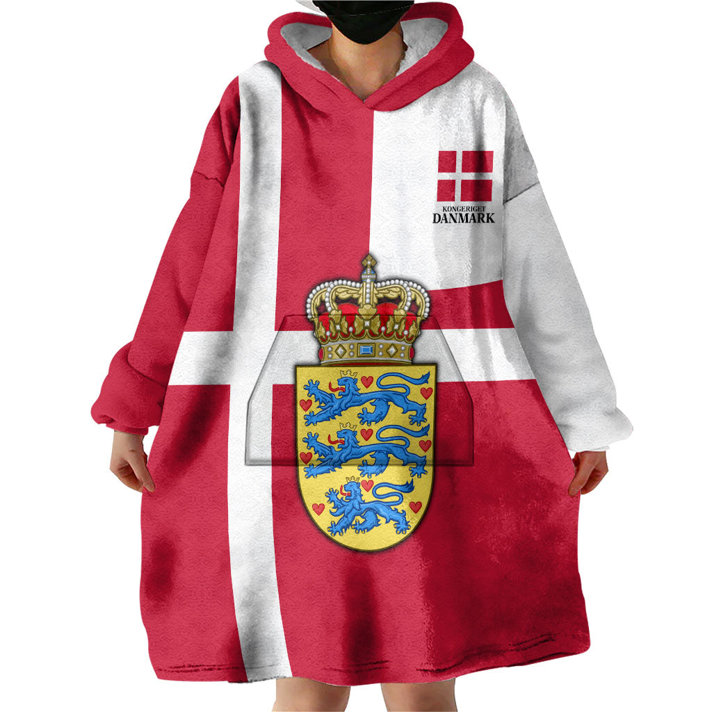 Personalized Denmark Coat Of Arms Wearable Blanket Hoodie Danish Flag Heritage Graphic With Crown Symbolism