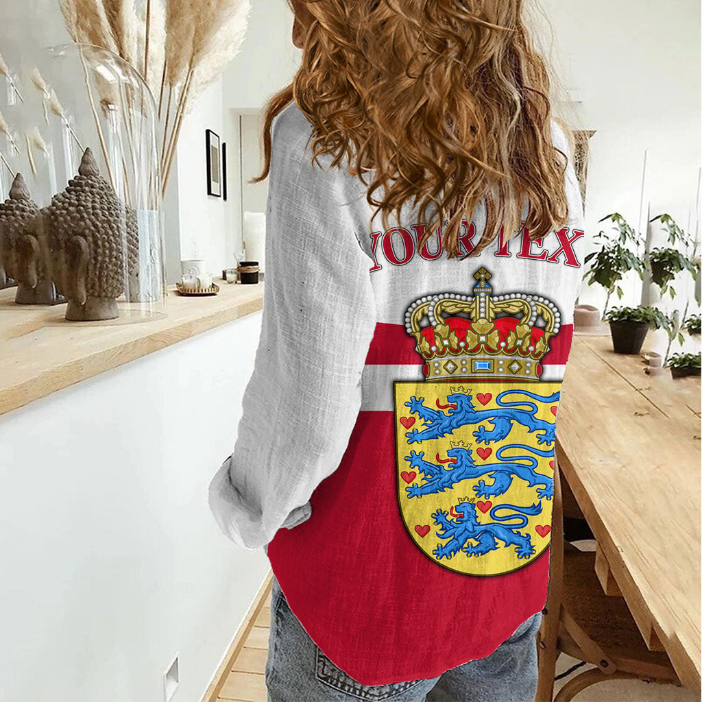 Personalized Denmark Coat Of Arms Women Casual Shirt Danish Flag Heritage Graphic With Crown Symbolism