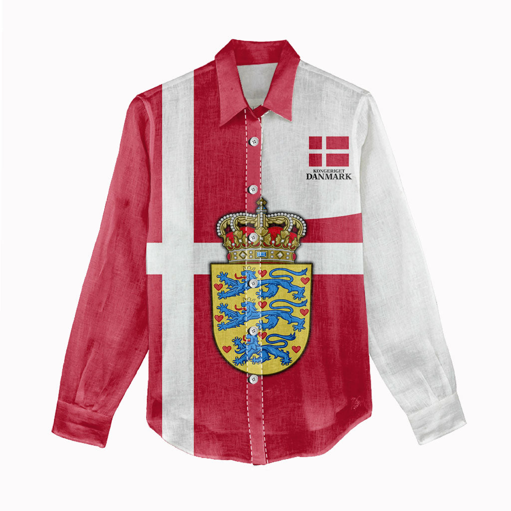 Personalized Denmark Coat Of Arms Women Casual Shirt Danish Flag Heritage Graphic With Crown Symbolism