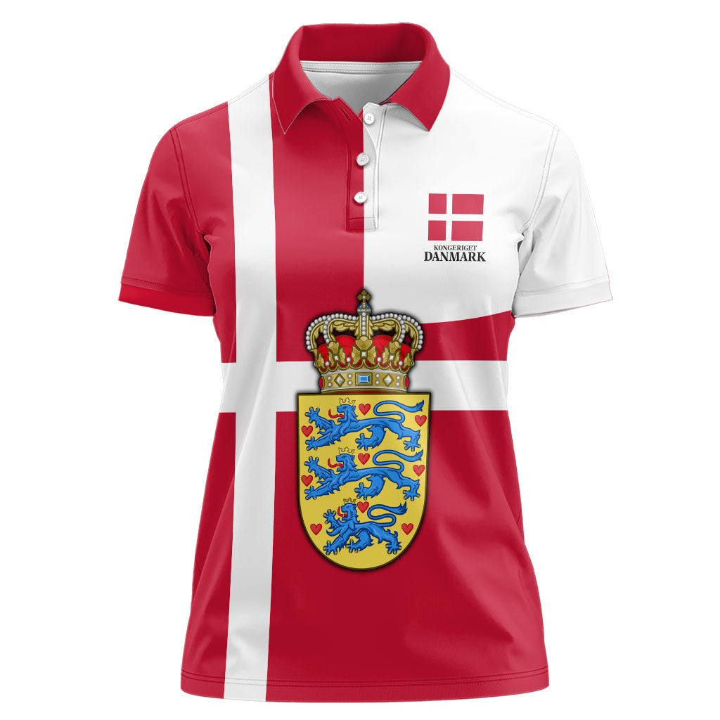 Personalized Denmark Coat Of Arms Women Polo Shirt Danish Flag Heritage Graphic With Crown Symbolism