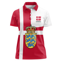 Personalized Denmark Coat Of Arms Women Polo Shirt Danish Flag Heritage Graphic With Crown Symbolism