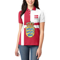 Personalized Denmark Coat Of Arms Women Polo Shirt Danish Flag Heritage Graphic With Crown Symbolism