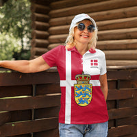 Personalized Denmark Coat Of Arms Women Polo Shirt Danish Flag Heritage Graphic With Crown Symbolism
