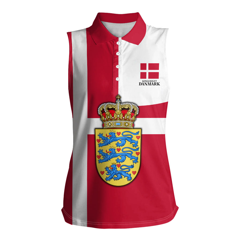 Personalized Denmark Coat Of Arms Women Sleeveless Polo Shirt Danish Flag Heritage Graphic With Crown Symbolism