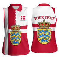 Personalized Denmark Coat Of Arms Women Sleeveless Polo Shirt Danish Flag Heritage Graphic With Crown Symbolism