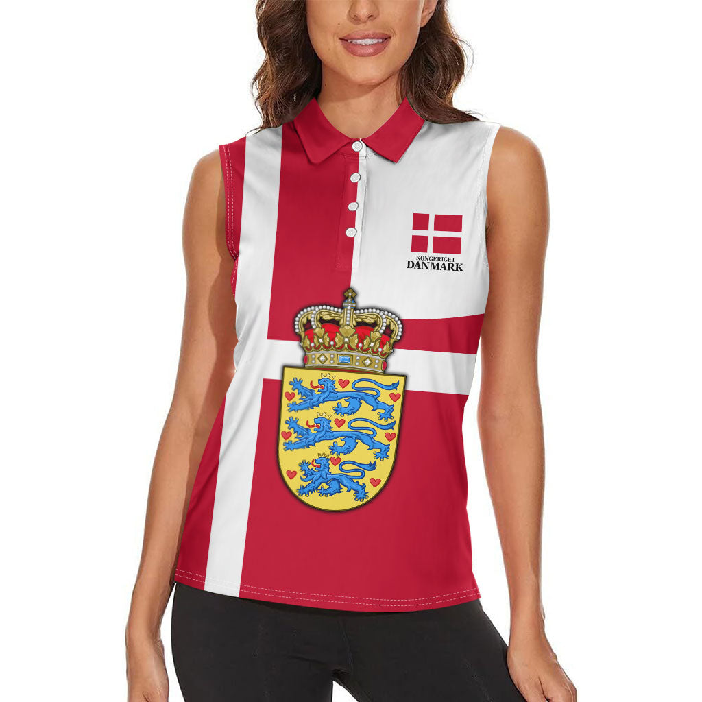 Personalized Denmark Coat Of Arms Women Sleeveless Polo Shirt Danish Flag Heritage Graphic With Crown Symbolism