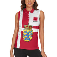 Personalized Denmark Coat Of Arms Women Sleeveless Polo Shirt Danish Flag Heritage Graphic With Crown Symbolism