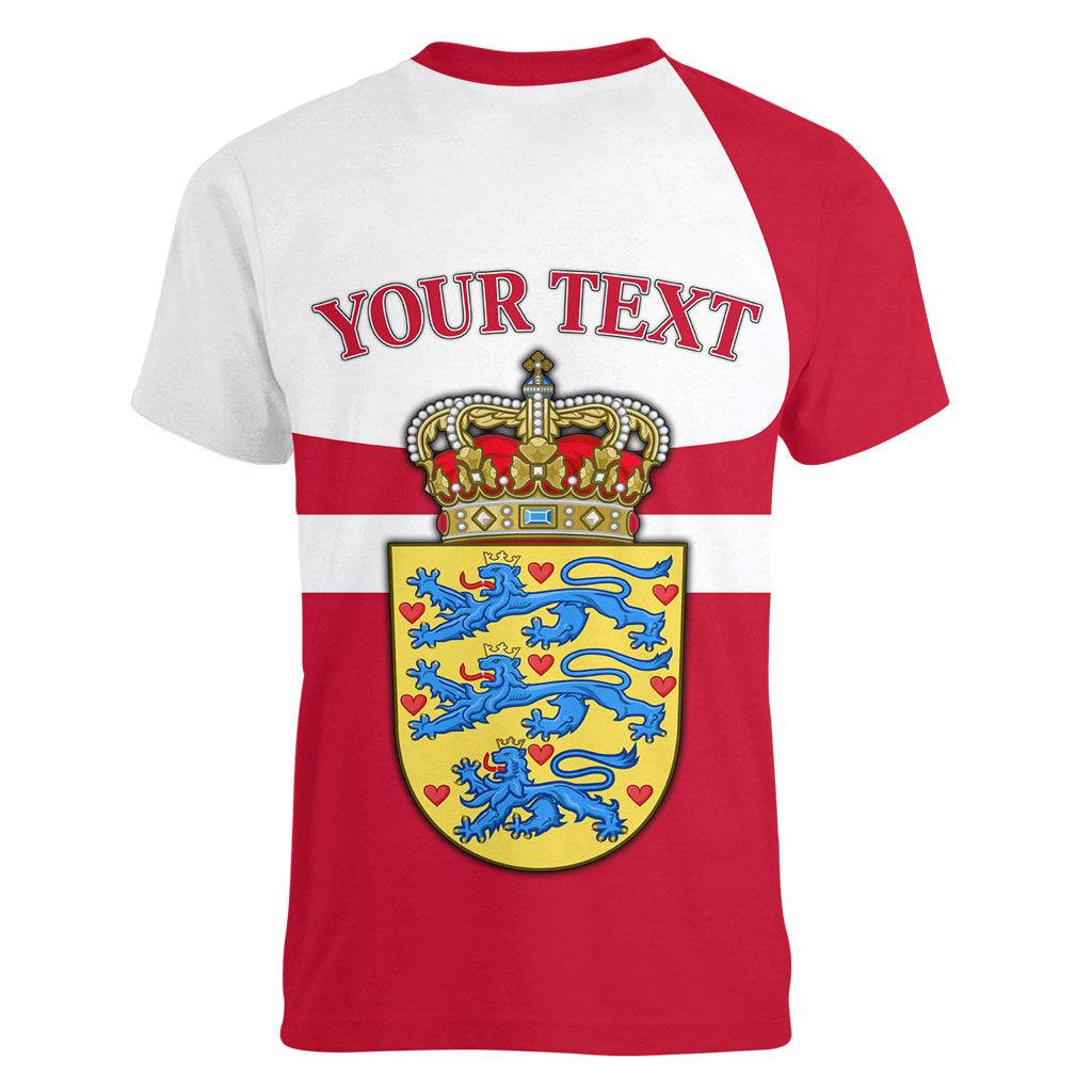 Personalized Denmark Coat Of Arms Women V-Neck T-Shirt Danish Flag Heritage Graphic With Crown Symbolism