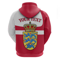 Personalized Denmark Coat Of Arms Zip Hoodie Danish Flag Heritage Graphic With Crown Symbolism