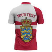 Personalized Denmark Coat Of Arms Zipper Polo Shirt Danish Flag Heritage Graphic With Crown Symbolism