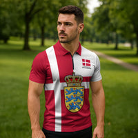 Personalized Denmark Coat Of Arms Zipper Polo Shirt Danish Flag Heritage Graphic With Crown Symbolism