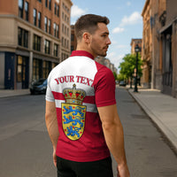 Personalized Denmark Coat Of Arms Zipper Polo Shirt Danish Flag Heritage Graphic With Crown Symbolism