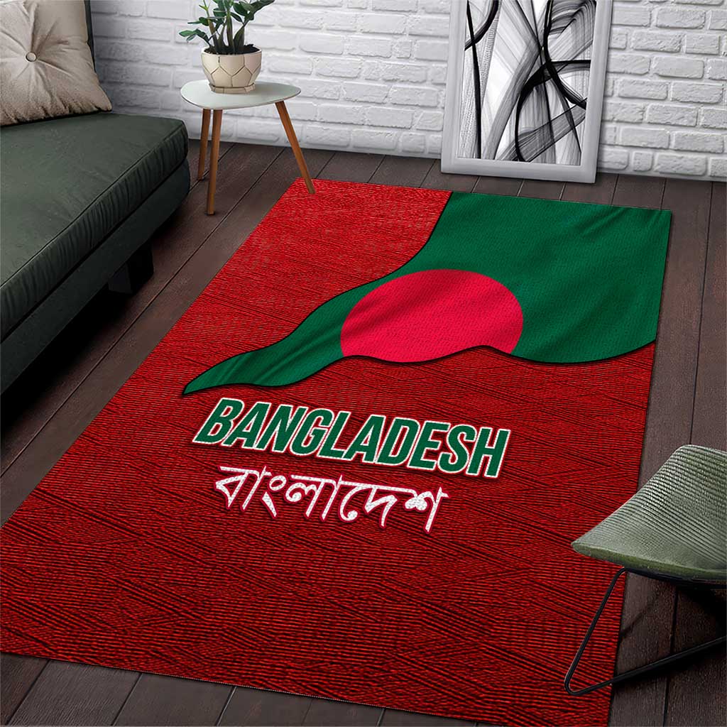 Bangladesh Area Rug with National Flag Design and Bengali Script