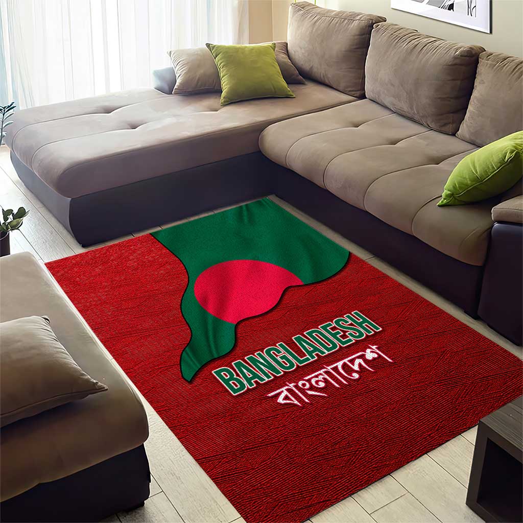 Bangladesh Area Rug with National Flag Design and Bengali Script