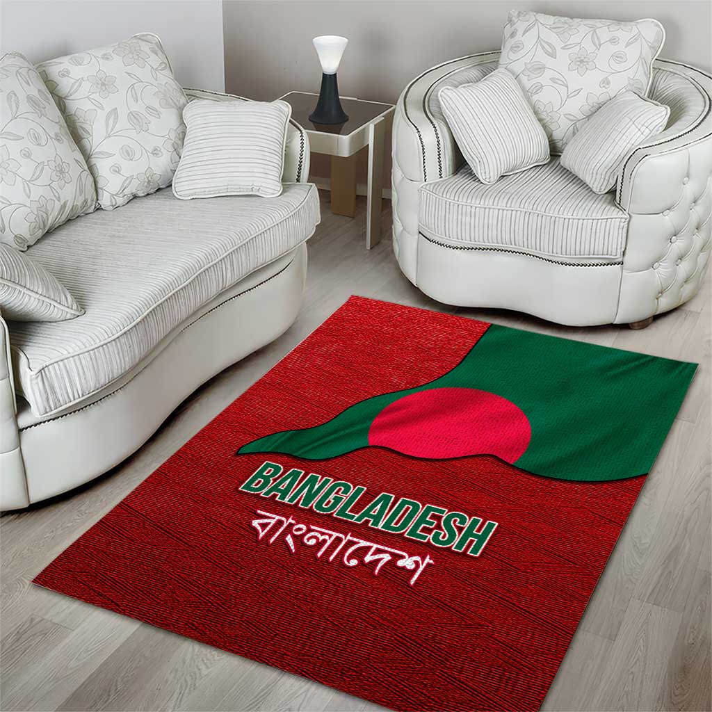 Bangladesh Area Rug with National Flag Design and Bengali Script