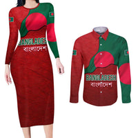 Bangladesh Couples Matching Long Sleeve Bodycon Dress and Long Sleeve Button Shirt with National Flag Design and Bengali Script