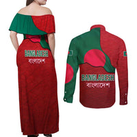 Bangladesh Couples Matching Off Shoulder Maxi Dress and Long Sleeve Button Shirt with National Flag Design and Bengali Script