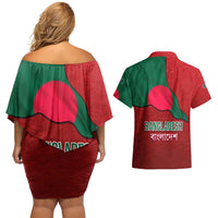 Bangladesh Couples Matching Off Shoulder Short Dress and Hawaiian Shirt with National Flag Design and Bengali Script