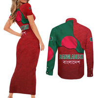 Bangladesh Couples Matching Short Sleeve Bodycon Dress and Long Sleeve Button Shirt with National Flag Design and Bengali Script