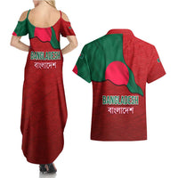 Bangladesh Couples Matching Summer Maxi Dress and Hawaiian Shirt with National Flag Design and Bengali Script