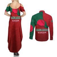 Bangladesh Couples Matching Summer Maxi Dress and Long Sleeve Button Shirt with National Flag Design and Bengali Script