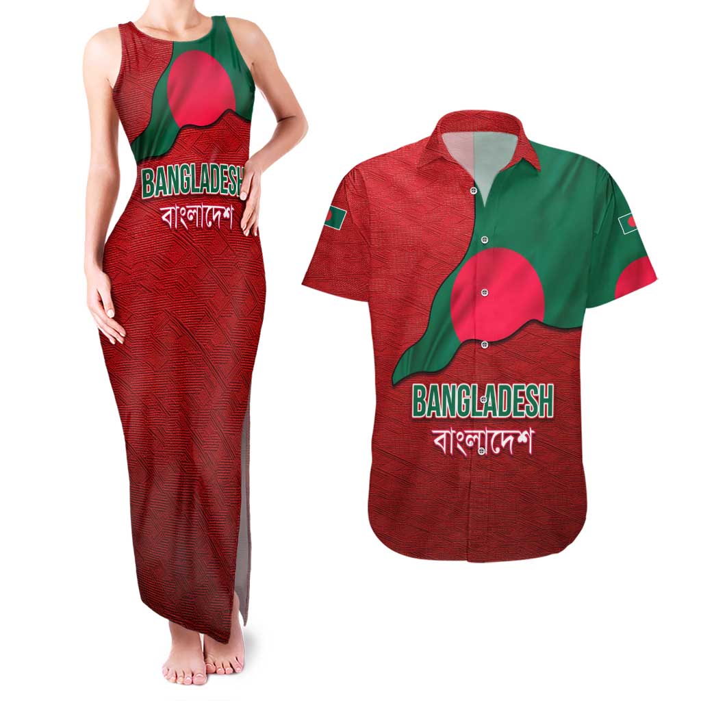 Bangladesh Couples Matching Tank Maxi Dress and Hawaiian Shirt with National Flag Design and Bengali Script