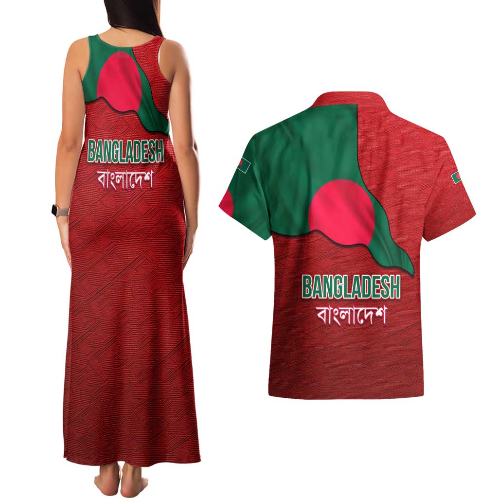 Bangladesh Couples Matching Tank Maxi Dress and Hawaiian Shirt with National Flag Design and Bengali Script