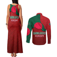 Bangladesh Couples Matching Tank Maxi Dress and Long Sleeve Button Shirt with National Flag Design and Bengali Script