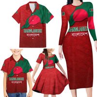 Bangladesh Family Matching Long Sleeve Bodycon Dress and Hawaiian Shirt with National Flag Design and Bengali Script