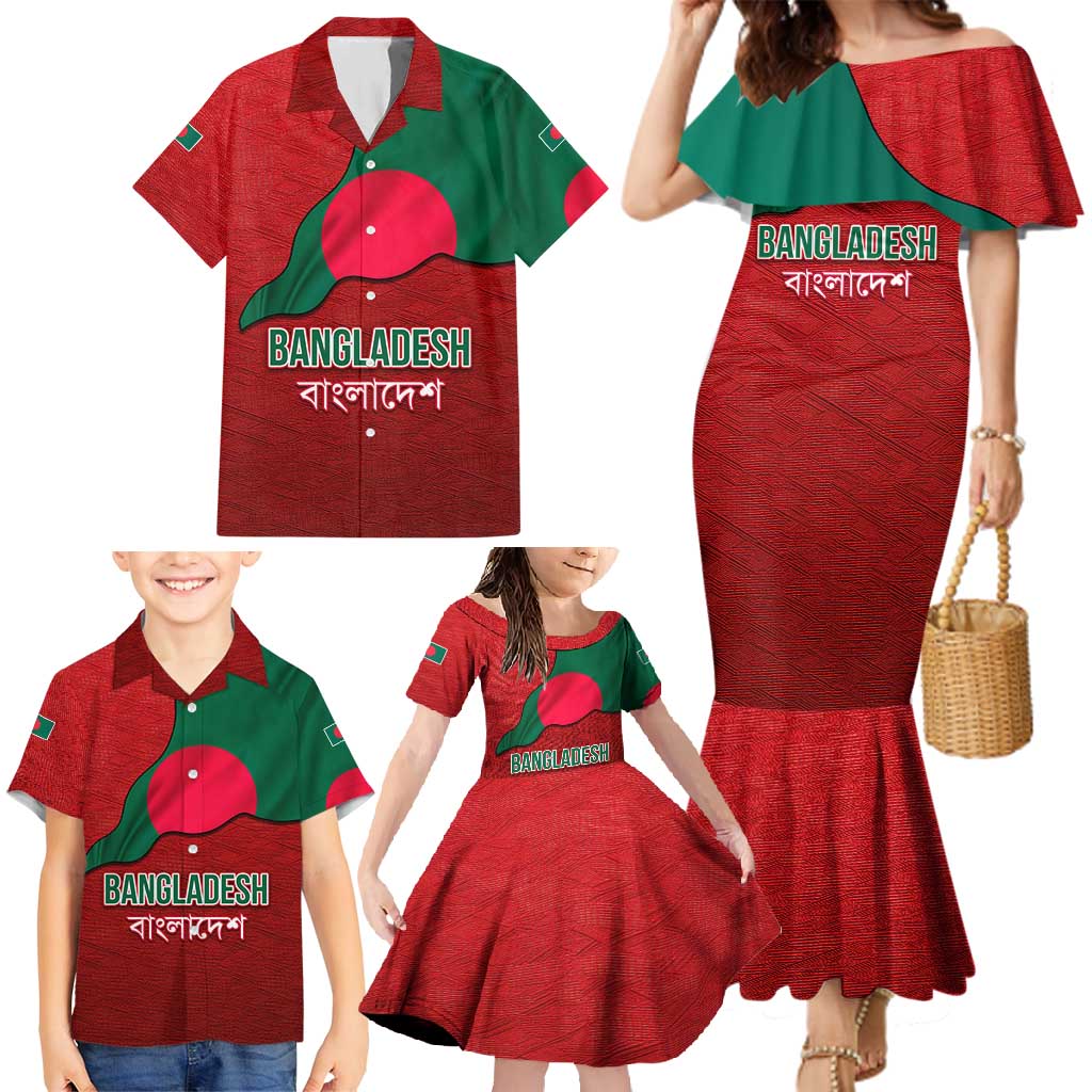 Bangladesh Family Matching Mermaid Dress and Hawaiian Shirt with National Flag Design and Bengali Script