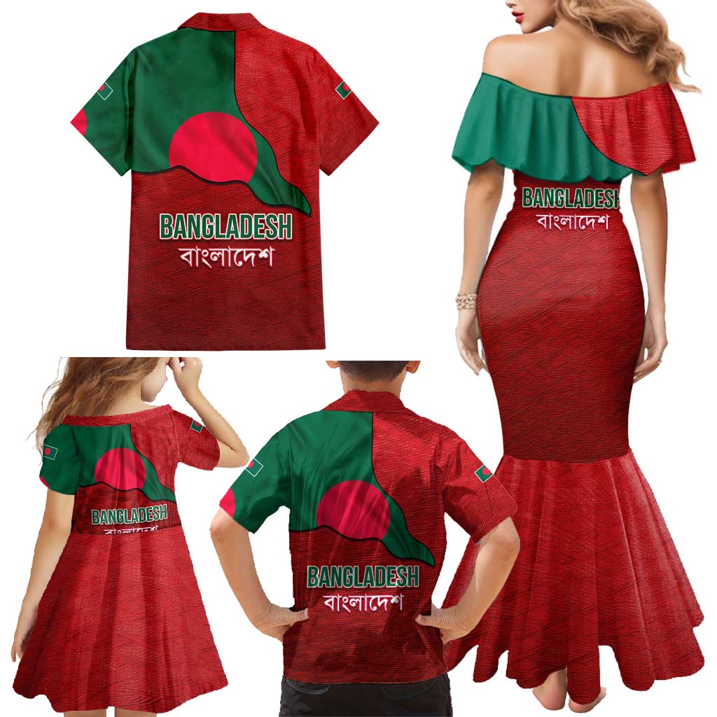 Bangladesh Family Matching Mermaid Dress and Hawaiian Shirt with National Flag Design and Bengali Script