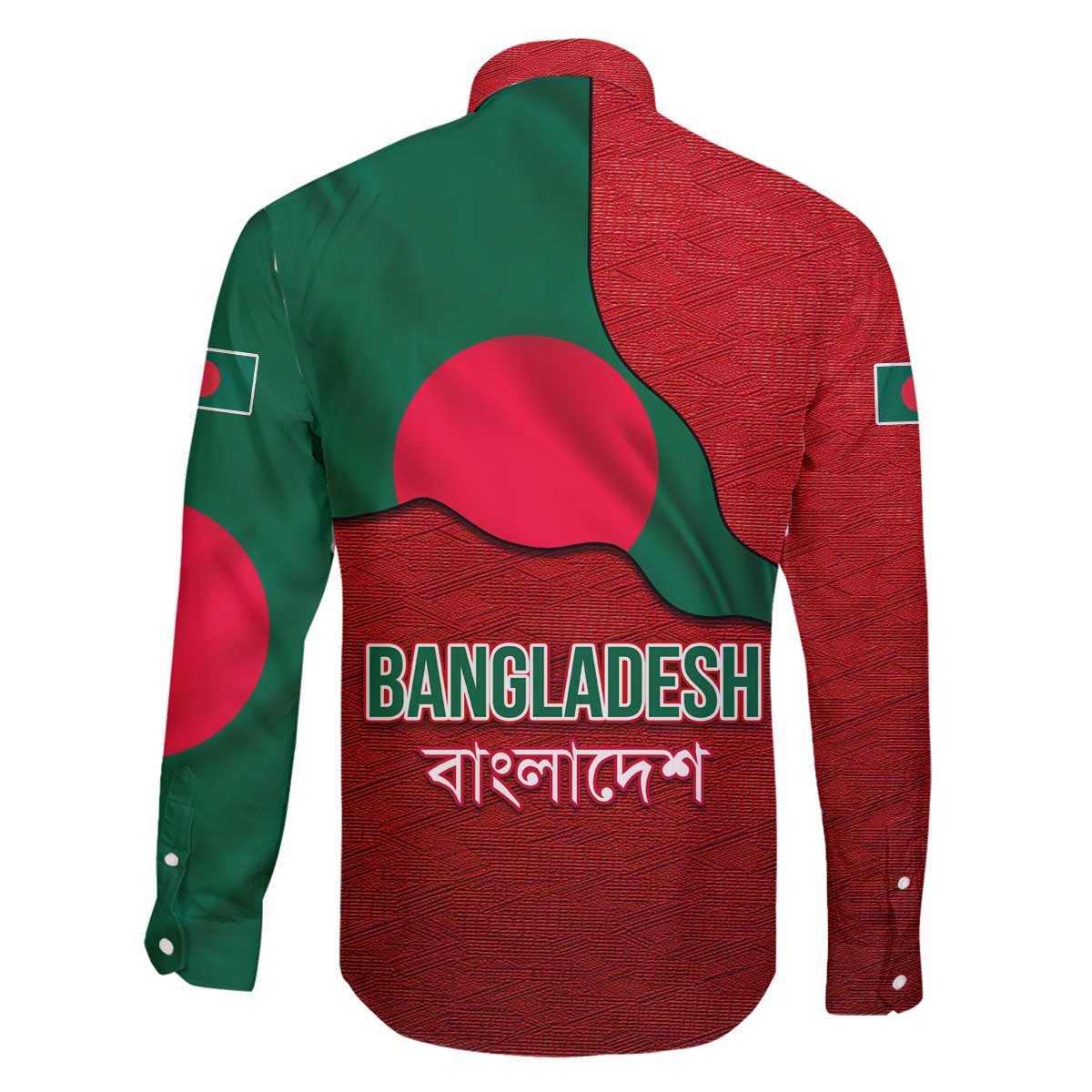 Bangladesh Family Matching Off The Shoulder Long Sleeve Dress and Hawaiian Shirt with National Flag Design and Bengali Script