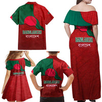 Bangladesh Family Matching Off Shoulder Maxi Dress and Hawaiian Shirt with National Flag Design and Bengali Script