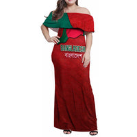 Bangladesh Family Matching Off Shoulder Maxi Dress and Hawaiian Shirt with National Flag Design and Bengali Script