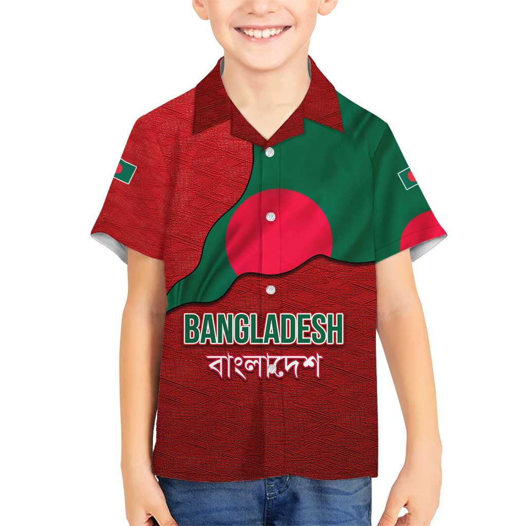 Bangladesh Family Matching Off Shoulder Maxi Dress and Hawaiian Shirt with National Flag Design and Bengali Script