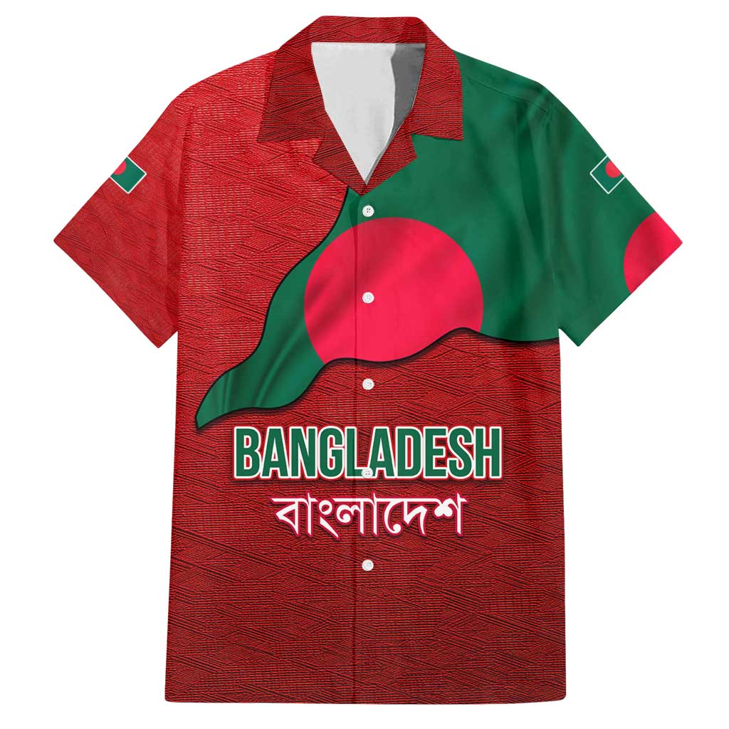 Bangladesh Family Matching Off Shoulder Short Dress and Hawaiian Shirt with National Flag Design and Bengali Script