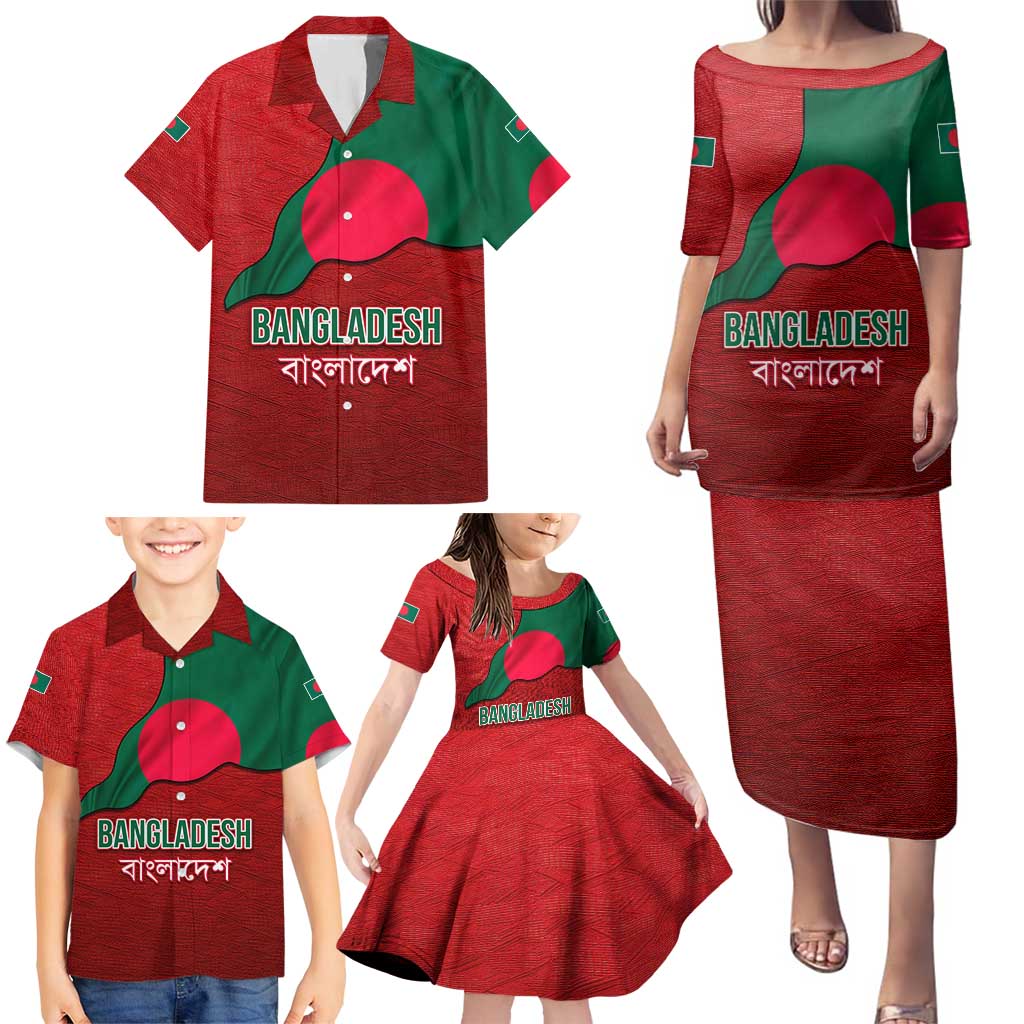 Bangladesh Family Matching Puletasi and Hawaiian Shirt with National Flag Design and Bengali Script