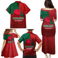 Bangladesh Family Matching Puletasi and Hawaiian Shirt with National Flag Design and Bengali Script