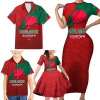 Bangladesh Family Matching Short Sleeve Bodycon Dress and Hawaiian Shirt with National Flag Design and Bengali Script