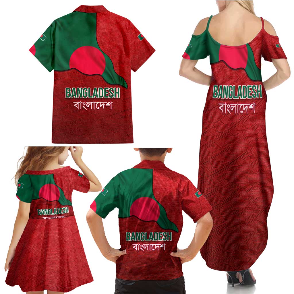 Bangladesh Family Matching Summer Maxi Dress and Hawaiian Shirt with National Flag Design and Bengali Script