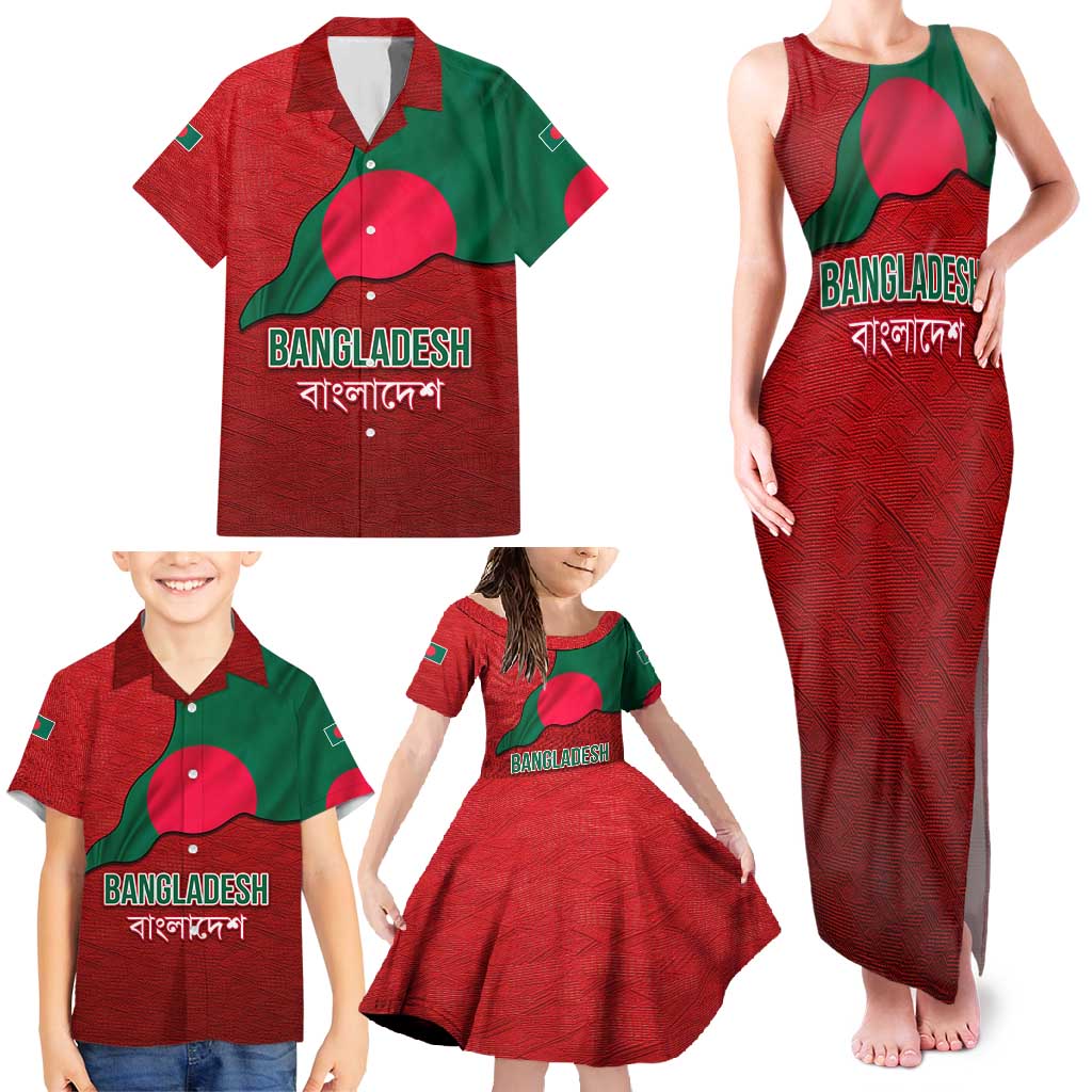 Bangladesh Family Matching Tank Maxi Dress and Hawaiian Shirt with National Flag Design and Bengali Script