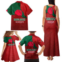 Bangladesh Family Matching Tank Maxi Dress and Hawaiian Shirt with National Flag Design and Bengali Script