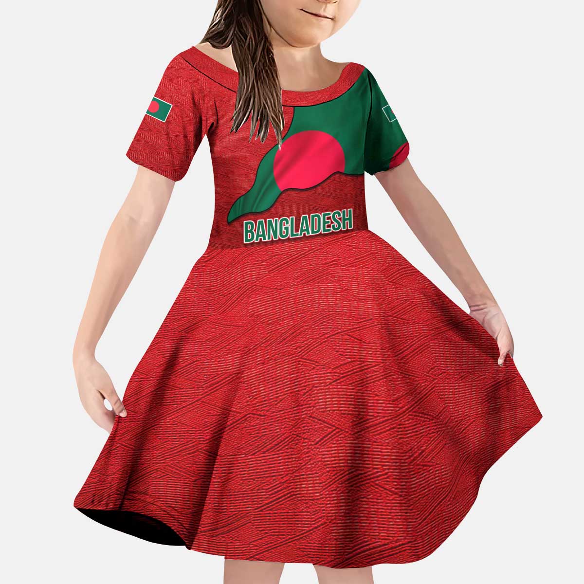 Bangladesh Kid Short Sleeve Dress with National Flag Design and Bengali Script