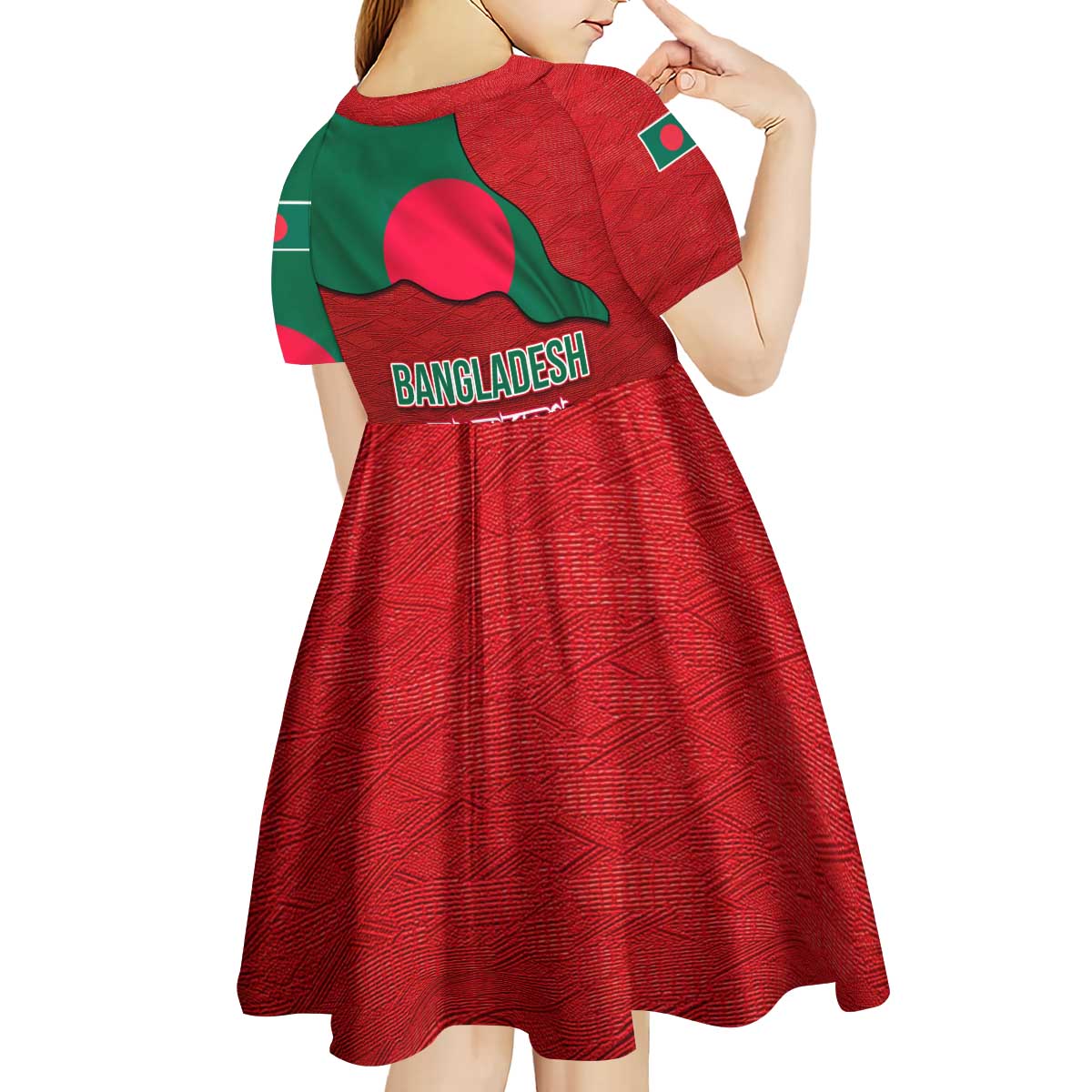 Bangladesh Kid Short Sleeve Dress with National Flag Design and Bengali Script